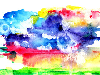 Decorative vibrant abstract watercolor landscape with colorful spots