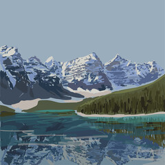 moraine lake. Banff Park Canada. Mountains and lake. Landscape of Canada. National Park. Alberta Canada
