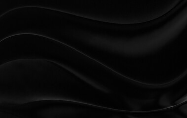 Black gray satin dark fabric texture luxurious shiny that is abstract silk cloth background with patterns soft waves blur beautiful.