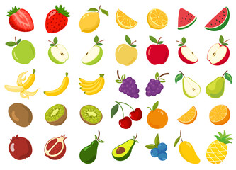 fruit collection set illustration cartoon - obrazy, fototapety, plakaty