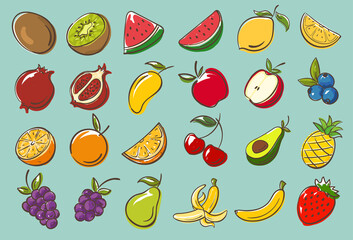fruit collection set illustration cartoon