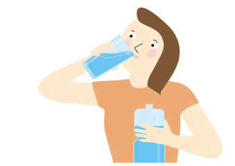 グラスに入ったミネラルウォーターを飲む健康的な生活を送る女性