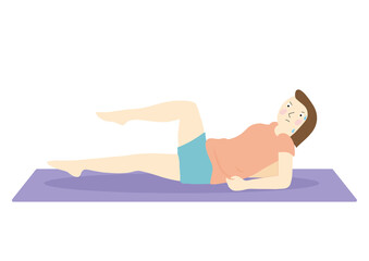 床で下腹を引き締める運動をするダイエット中の女性