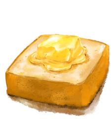Toast with butter yellow milky spread dairy product watercolor painting illustration