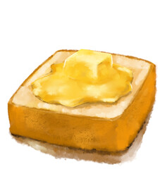 Toast with butter yellow milky spread dairy product watercolor painting illustration