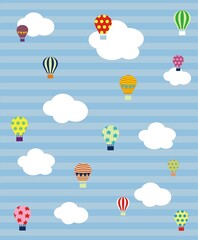 Print with background with clouds and balloons