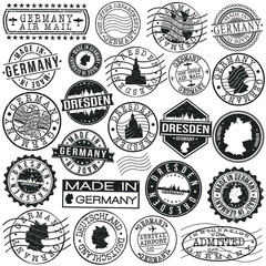 Dresden Germany Set of Stamp. Vector Art Postal Passport Travel Design. Travel and Business Seals.