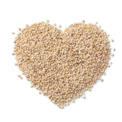 Raw Sorghum grain in heart shape isolated on white background