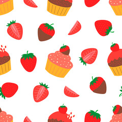 Seamless pattern strawberry cupcake cocktail vector illustration