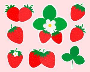 Set strawberry food stickers printable
