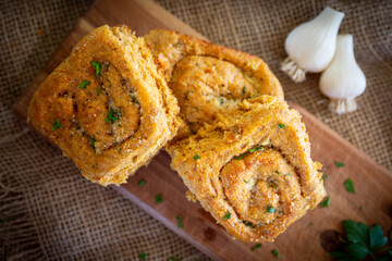 garlic Parmesan pinwheels with burlap