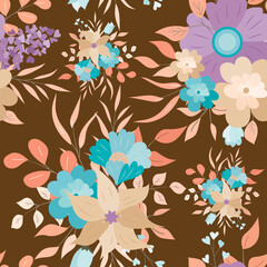 seamless floral pattern with brown background vector illustration