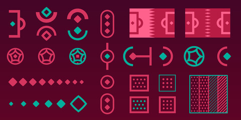 Design elements for sports event background, tournament, invitation, cup or championship. Layout design template with geometric shapes. Qatar 2022. Vector