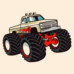 monster truck vector logo design inspiration, Design element for logo, poster, card, banner, emblem, t shirt. Vector illustration © SATURA
