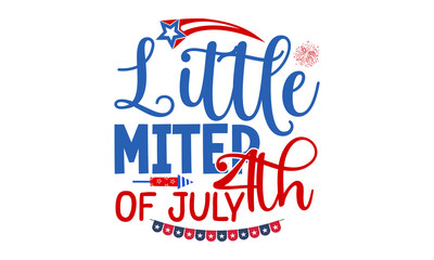 Obraz premium Little Miter 4th Of July, vector Illustration isolated on white background, 4th of July truck with stars and stripes, Independence day party decor for design shirt, card and scrapbooking