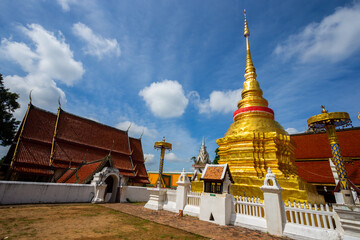 The Golden pagoda at  Wat Pong Sanuk Nuea Temple, Lampang, Thailand.