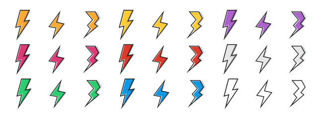 Fototapeta na wymiar Thunderbolt lightning. Lightning bolt icons. Lighting flash symbol collection. Electric thunder bolt lightning flash icons set.