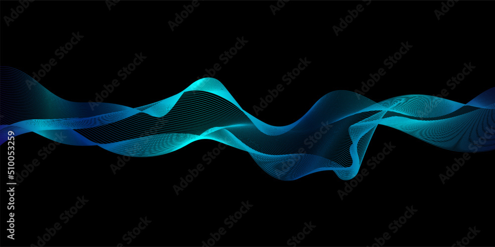 Aufkleber abstract dark blue background. vector sound wave lines dynamic in blue green color light flowing iso