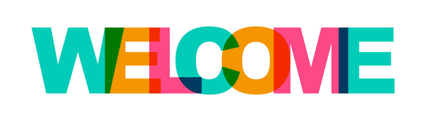 Welcome text banner. Vector isolated illustration. Text welcome with colorful letter. ©  knockkknock