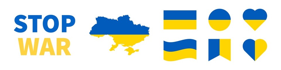 Ukraine flag. Ukrainian flag symbol. National flag of Ukraine. Ukraine map. Vector illustration.