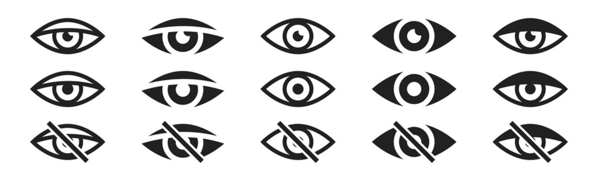 Eye icon set. Vector illustration. Set of eyes icons collection. Black eye symbol set.