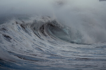 close up. strong wave in a stormy day