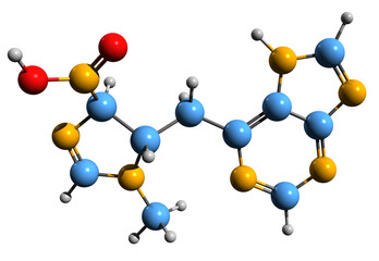  3D image of Azathioprine skeletal formula - molecular chemical structure of  immunosuppressive medication isolated on white background
 - obrazy, fototapety, plakaty