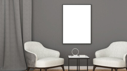 Mock up frame on gray wall,Mockup poster or picture,3d rendering,3d illustration