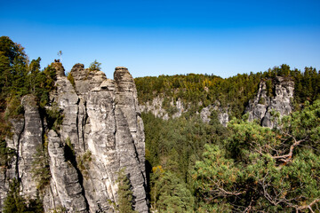 Fototapeta na wymiar Sandstone rocks in beautiful Rathen Bastei Saxony region, Germany. 