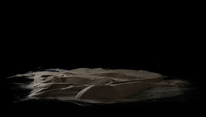 Desert sand pile, dune isolated on black background and texture