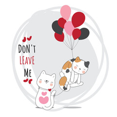 cat and balloon background white template vector illustration 