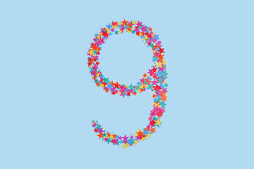 Number 9 made from stars. Top view