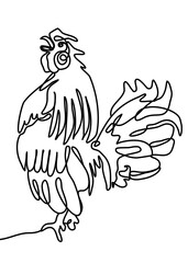 One continuous line drawing, of a chicken