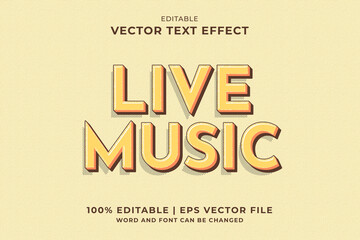 Editable text effect Live Music 3d Vintage template style premium vector