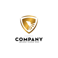 elegant gold bird logo design, eagle typography shield logo concept, creative hawk logo vector template emblems