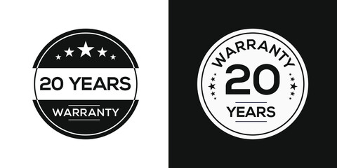 20 years warranty seal stamp, vector label.