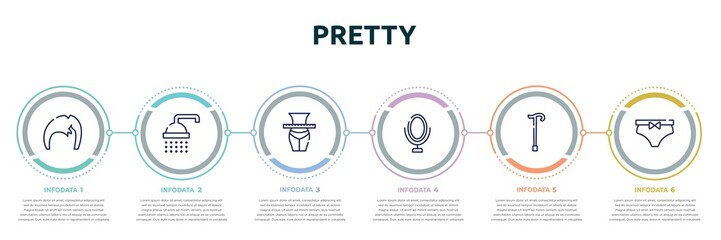 pretty concept infographic design template. included man hair, bathing, slim, mirrors, cane, underclothing icons and 6 option or steps.