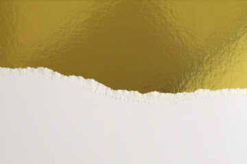 Torn pieces of paper texture copy space background. White and gold color.