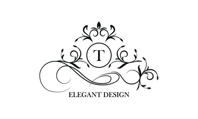 Luxurious logo in vintage style with the initials T. Exquisite vector monogram, frame, label, emblem for the design concept of a boutique, hotel, business.