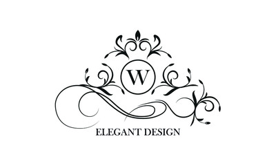 Luxurious logo in vintage style with the initials W Exquisite vector monogram, frame, label, emblem for the design concept of a boutique, hotel, business.