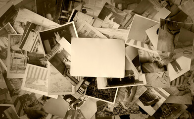 Pile of old scattered paper photos 