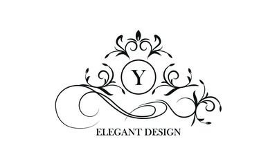 Luxurious logo in vintage style with the initials Y. Exquisite vector monogram, frame, label, emblem for the design concept of a boutique, hotel, business.