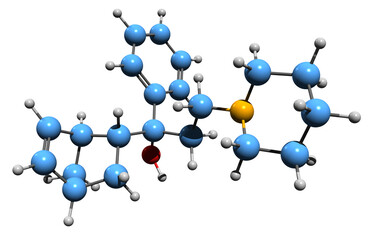 3D image of Biperiden skeletal formula - molecular chemical structure of  Parkinson medication disease isolated on white background
