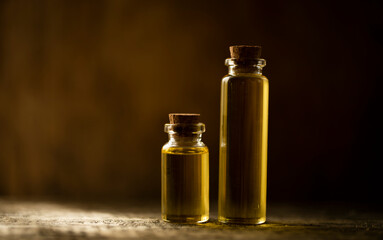 Oil bottles. Spa concept. 