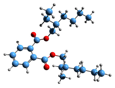  3D image of Bis 2-ethylhexyl phthalate skeletal formula - molecular chemical structure of DEHP isolated on white background