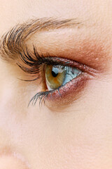 a close-up photo of a woman's eyes, with evening makeup. Vertical photo without retouching.
