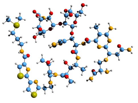 3D image of Bleomycin skeletal formula - molecular chemical structure of cancer treatment isolated on white background
