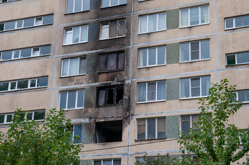Windows of an apartment building after a fire