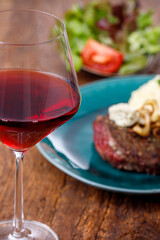 wine and grilled steak