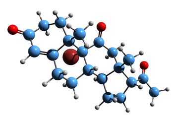  3D image of Bromoketoprogesterone skeletal formula - molecular chemical structure of BKP isolated on white background
